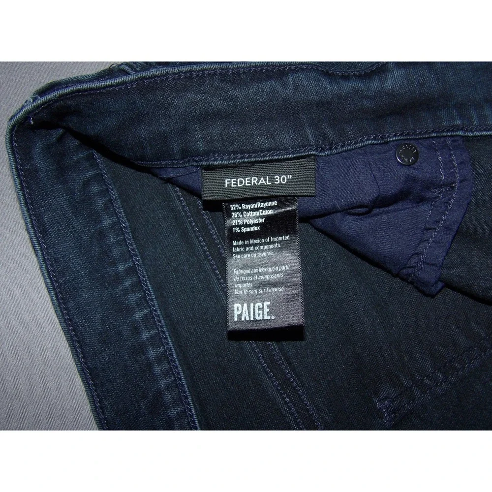 PAIGE Dark Wash Stretch FEDERAL Slim Straight Leg Denim Jeans Men's 38 X 30